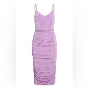 NWT LIKLEY Regan Lavender‎ Purple Ruched Bodycon Midi Dress 4